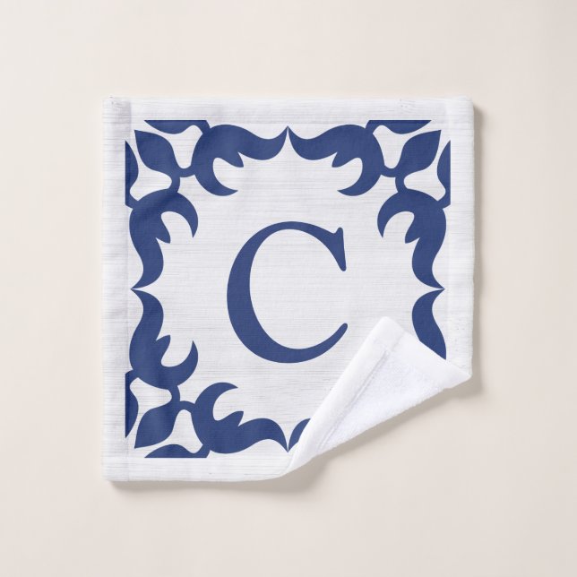 Monogramme encadré en Filigree en bleu marine (Gant de toilette)