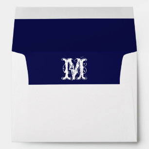 Monogramme Enveloppe blanche initiale, Navy Liner