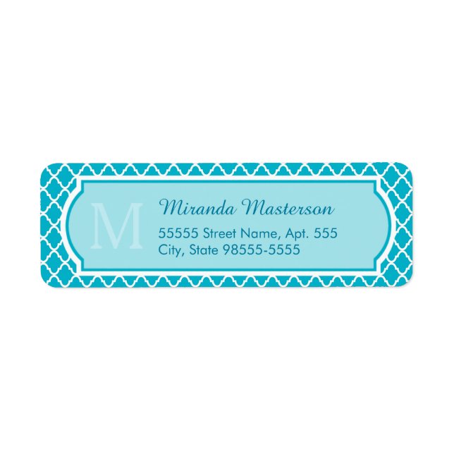 Monogramme et nom de Quatrefoil bleu turquoise cla (Devant)