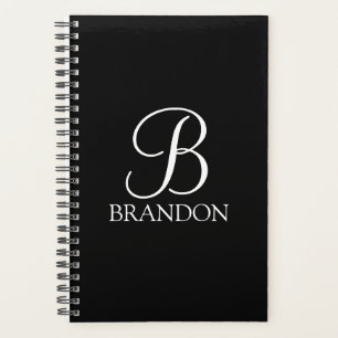 Monogramme et nom de script personnalisé noir