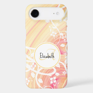Monogramme et nom Floral blanc sur rose et pêche