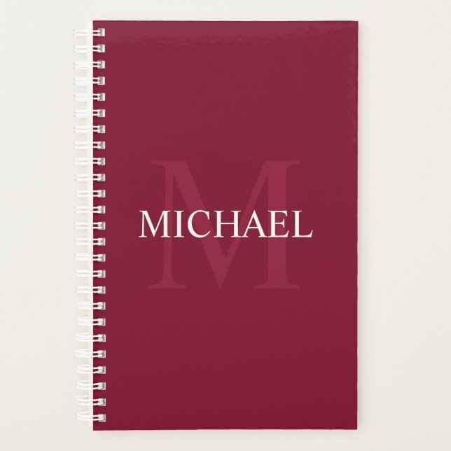 Monogramme et nom personnalisé Bourgogne rouge (Devant)