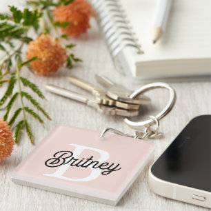 Monogramme et nom personnalisé moderne Pastel Pink