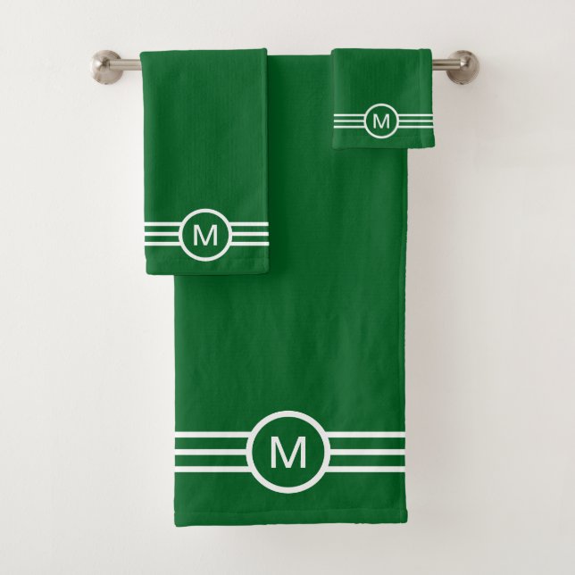 Monogramme et rayures blanches sur vert forêt (En situation)