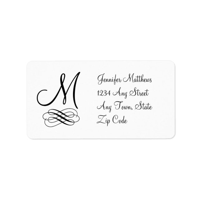 Monogramme Étiquette de adresse Black and White Sw (Devant)