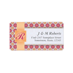 Monogramme Étiquette de adresse en argent rose cha