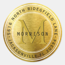 Monogramme Étiquette de adresse en métal or