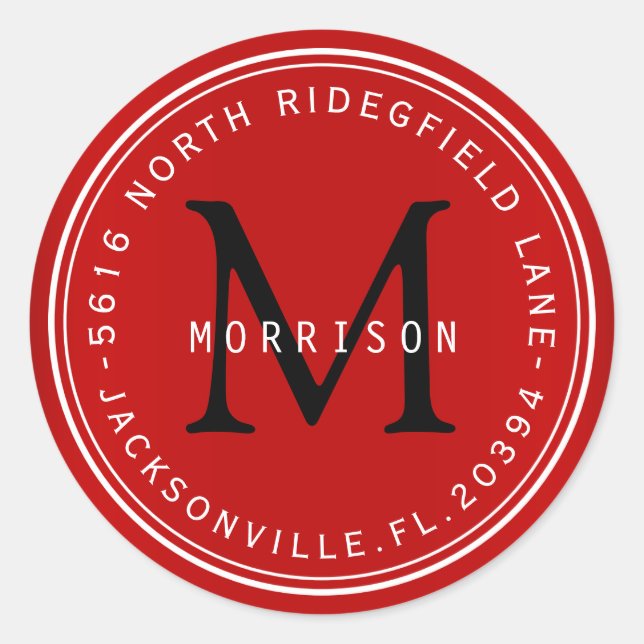 Monogramme Étiquette de adresse en rouge foncé (Devant)