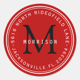 Monogramme Étiquette de adresse en rouge foncé