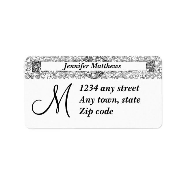 Monogramme Étiquette de adresse noir et blanc (Devant)