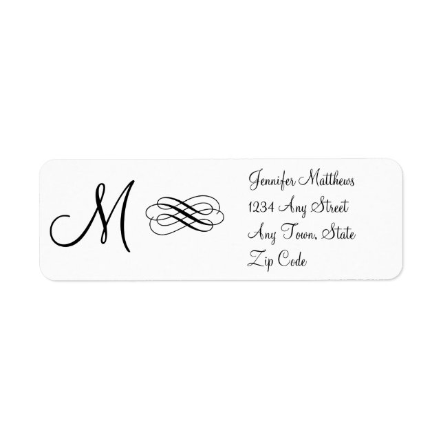 Monogramme Étiquette de adresse noir et blanc (Devant)