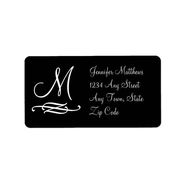Monogramme Étiquette de adresse noir et blanc (Devant)