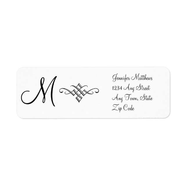 Monogramme Étiquette de adresse noir et blanc (Devant)