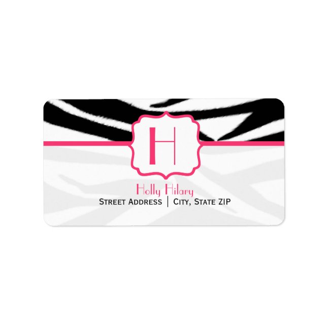 Monogramme Étiquette de adresse - Zebra Print et r (Devant)