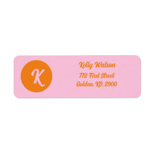 Monogramme étiquette orange et rose