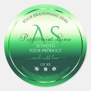 Monogramme Étiquette Rhinestones Green Shimmery