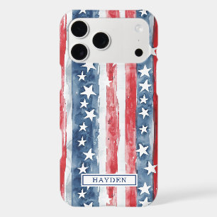 Monogramme Étoiles et Bandes Aquarelle Patriotique
