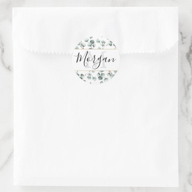 Monogramme Eucalyptus Vert Favoriser Stickers (Sac)
