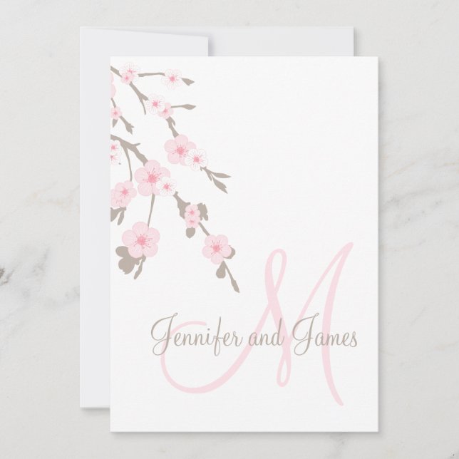 Monogramme Faire-part de mariage en fleurs de ceri (Devant)