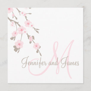 Monogramme Faire-part de mariage en fleurs de ceri