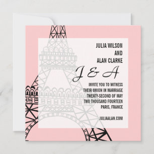 Monogramme Faire-part de mariage Paris rose