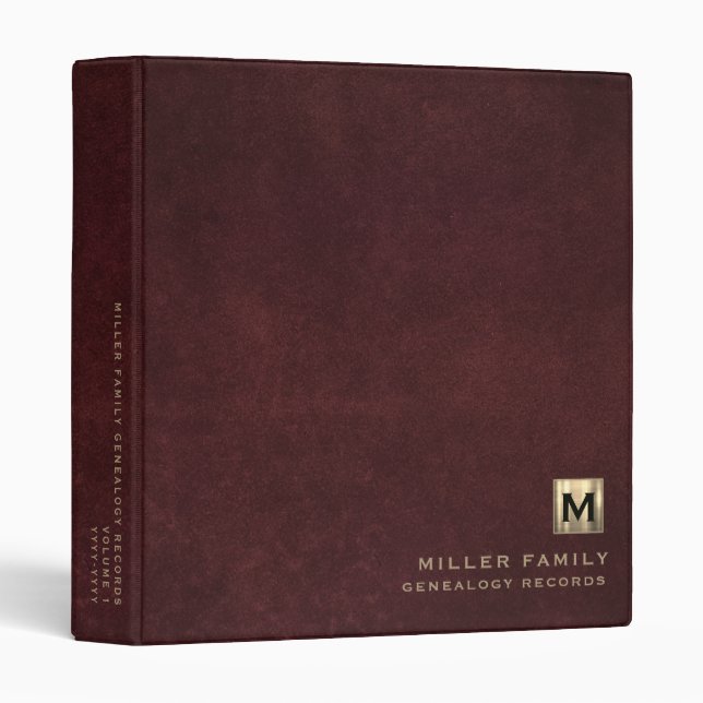 Monogramme Famille Histoire Cuir rouge Classeur li (Devant/Côté)