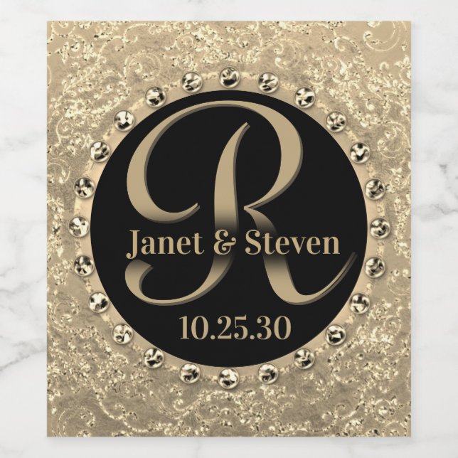 Monogramme Faux Gold Foil Étiquette à vin personna (Étiquettes simples)