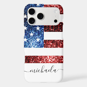 Monogramme faux paillettes rouges bleus drapeau US