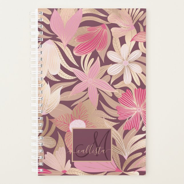 Monogramme Feuille rose or bordeaux (Devant)