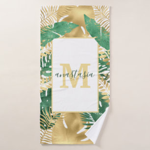 Monogramme Feuille Tropical Vert Or Moderne
