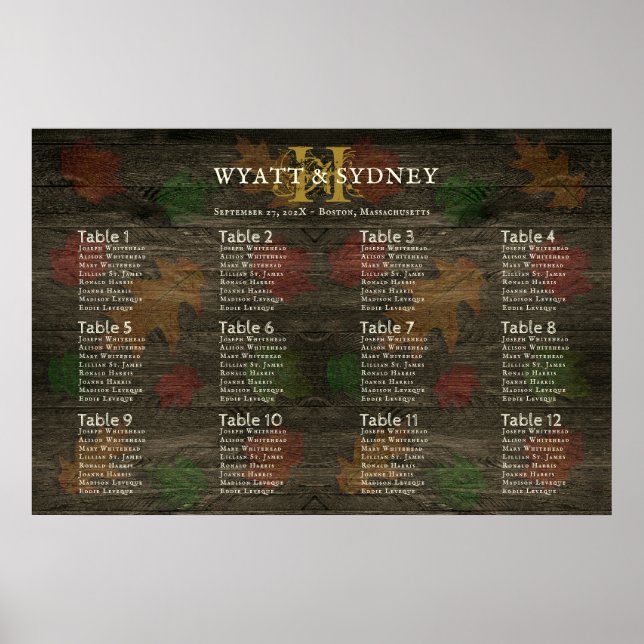 Monogramme Feuilles d'automne Tableau de sièges en (Devant)