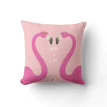 Monogramme Flamants roses de baiser Coral Coussin 