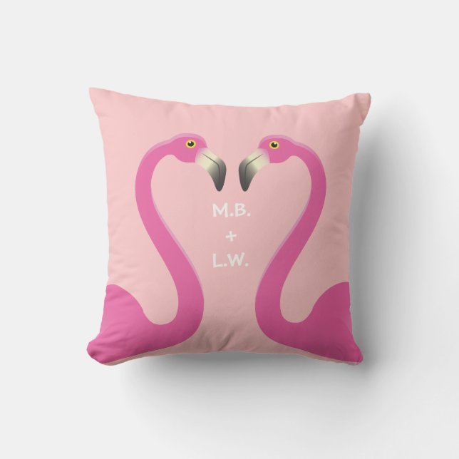 Monogramme Flamants roses de baiser Coral Coussin  (Recto)