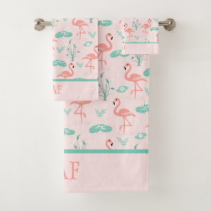 Monogramme Flamants roses roses Green Palm Feuille