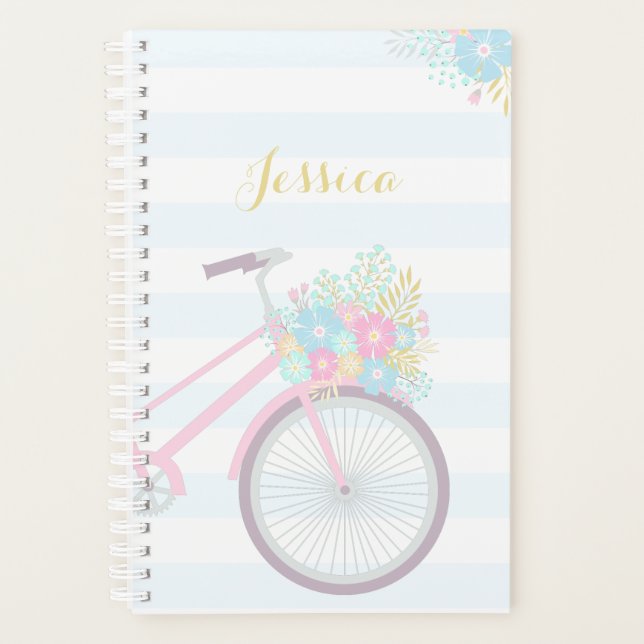Monogramme Fleur Bicyclette Cute Pastel Planner (Devant)
