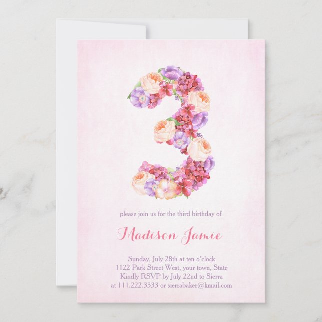 monogramme floral 3ème anniversaire cartes pour fi (Devant)