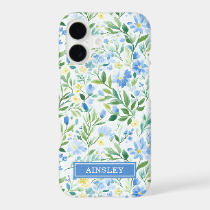 Monogramme Floral Aquarelle Bleu