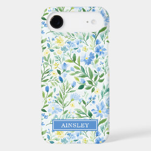 Monogramme floral aquarelle bleue