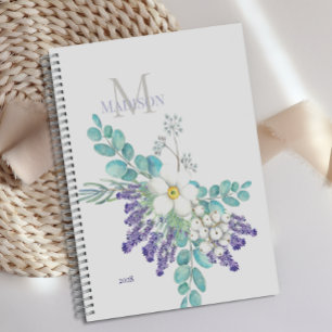 Monogramme floral botanique à l'eucalyptus lavande