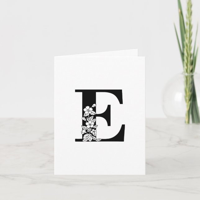 Monogramme Floral E sur carte à billets blancs (Devant)