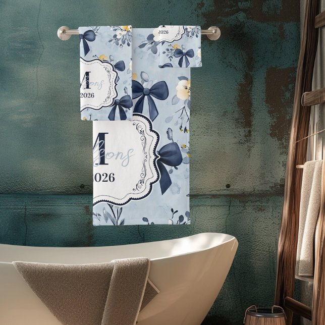 Monogramme Floral Élégant avec Ruban Bleu Personna (Créateur téléchargé)