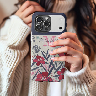 Monogramme Floral Élégant Rouge et Rose