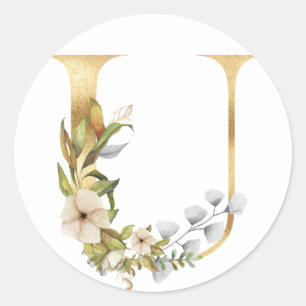 Monogramme floral en or Autocollant rond classique
