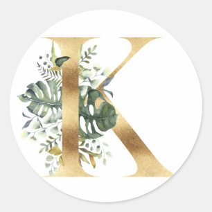 Monogramme floral en or Autocollant rond classique