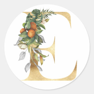 Monogramme floral en or Autocollant rond classique