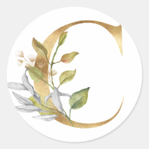 Monogramme floral en or Autocollant rond classique