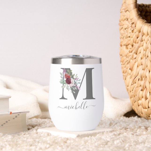 Monogramme Floral Initial Nom Moderne (Salon (pivotée))