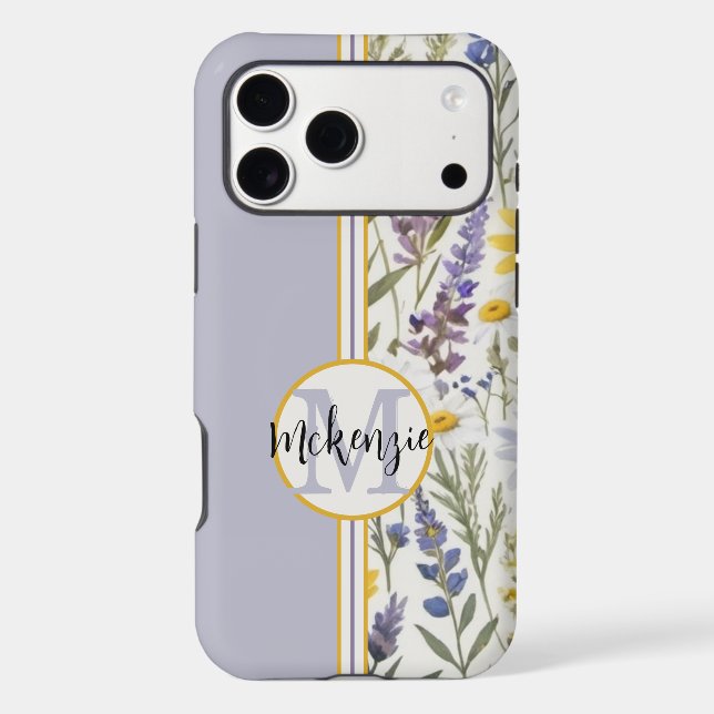 Monogramme Floral iPhone couverture-rose Aqua jaun (Verso)