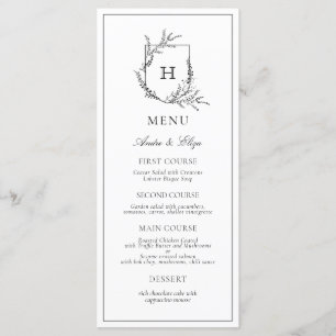 Monogramme floral Menu Mariage noir et blanc
