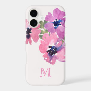 Monogramme Floral Moderne Minimaliste Rose Aquarel